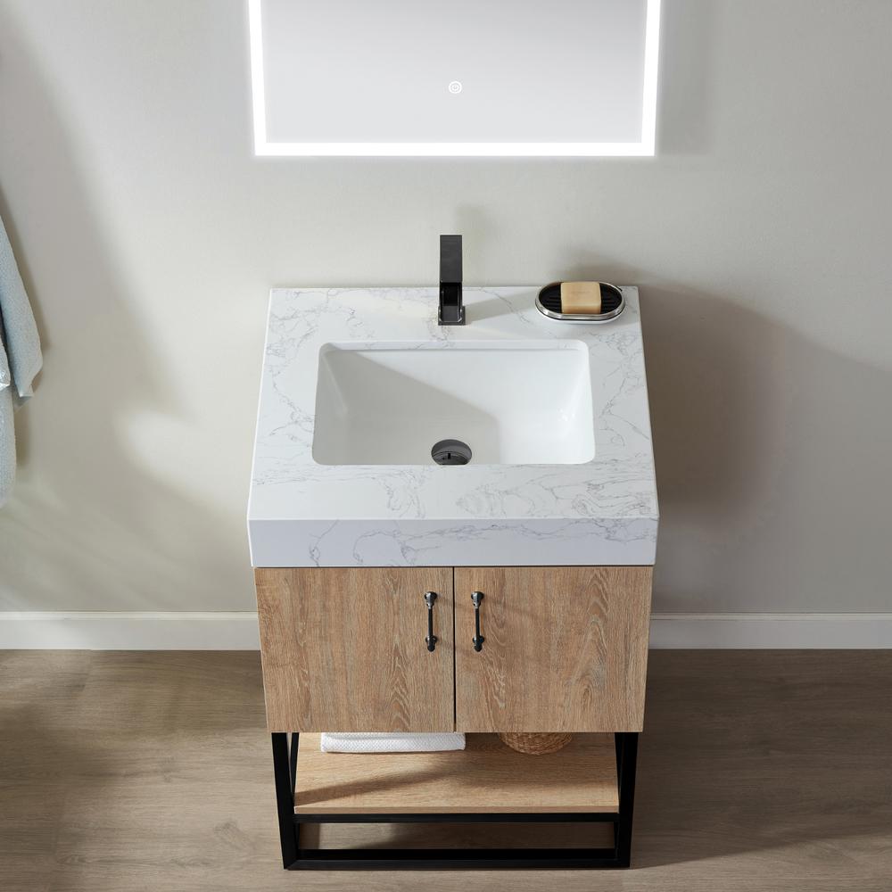 24B" Single Vanity with White Grain Stone Countertop With Mirror