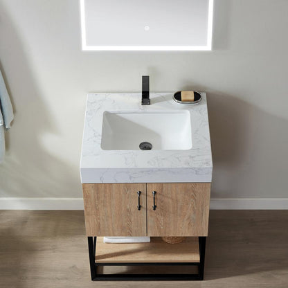 24B" Single Vanity with White Grain Stone Countertop With Mirror
