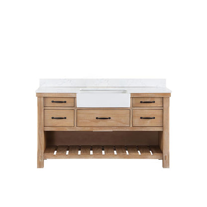 Single Bath Vanity with Composite Stone Top, White Farmhouse Basin
