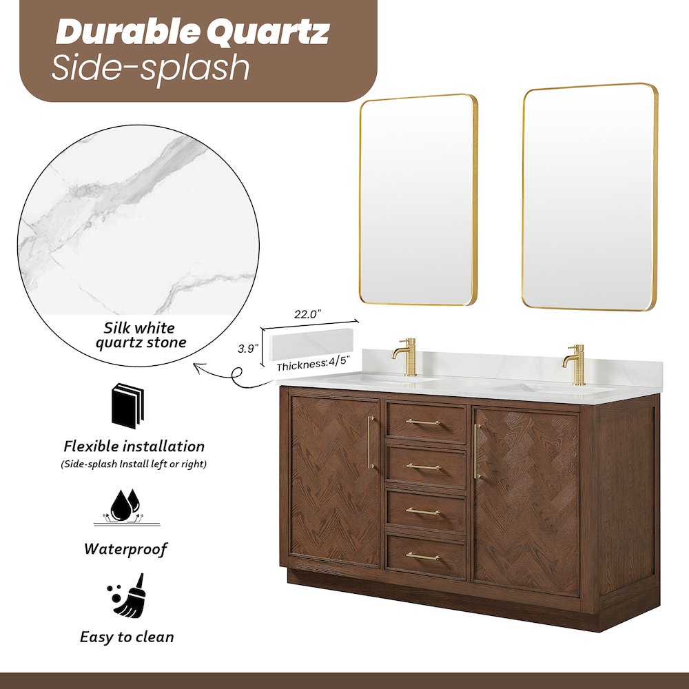 Jakarta 60M" Freestanding Double Bath Vanity in Aged Dark Brown Oak