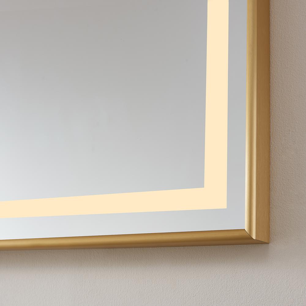 72" Rectangular Aluminum Framed LED Wall Mount Bathroom Vanity Mirror in Gold