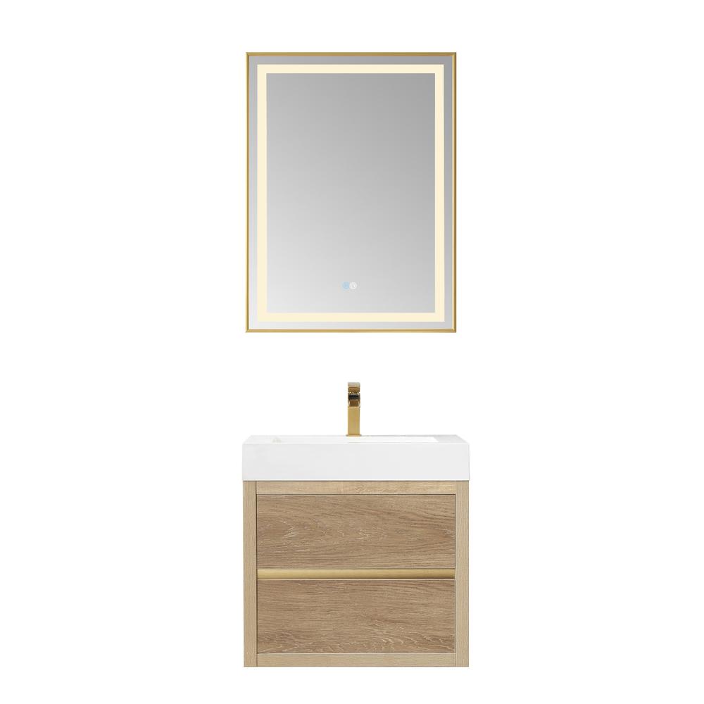 Single Sink Wall-Mount Bath Vanity Composite Integral Square Sink Top, Mirror