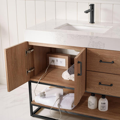36B" Single Vanity with White Grain Stone Countertop Without Mirror