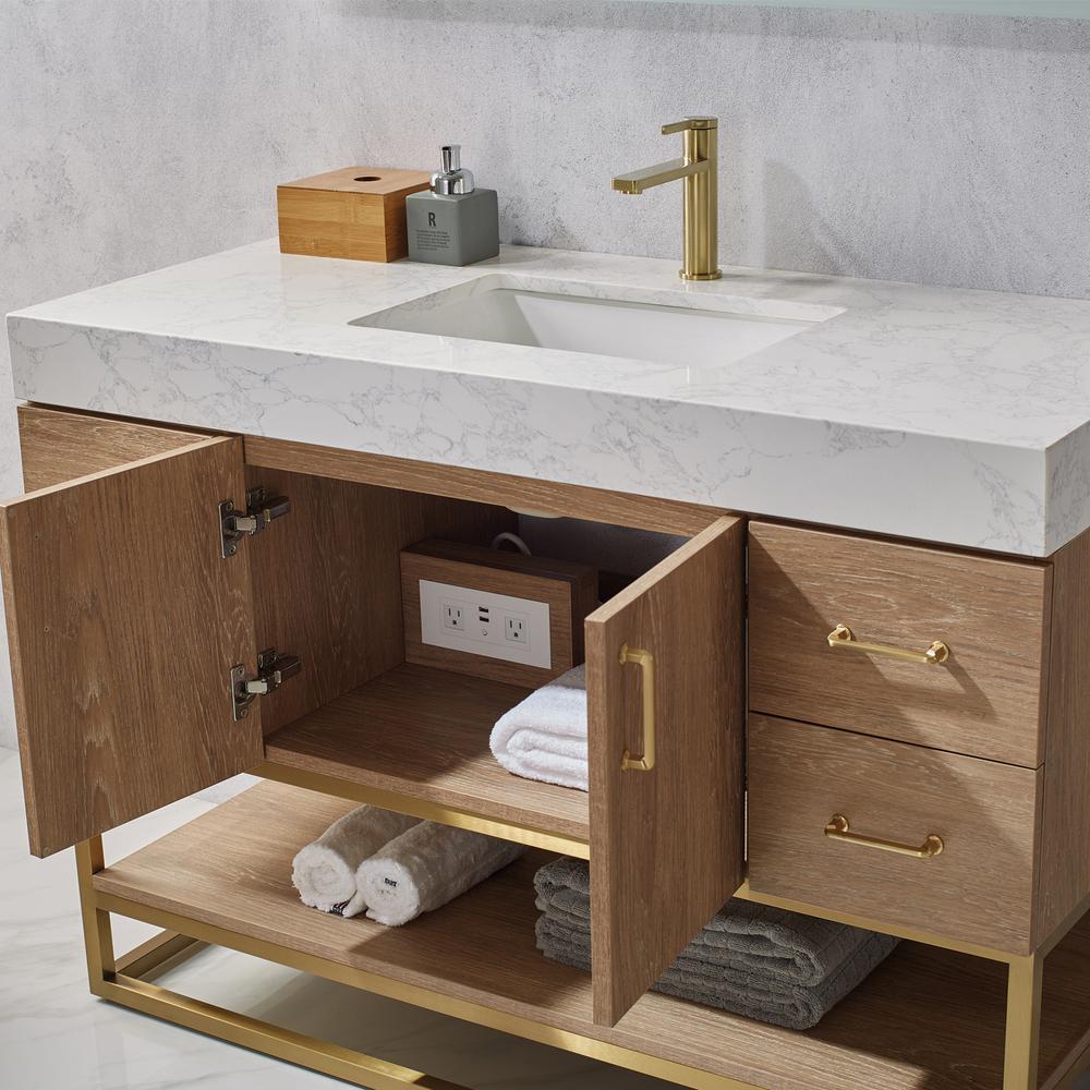 48" Single Vanity with White Grain Stone Countertop With Mirror