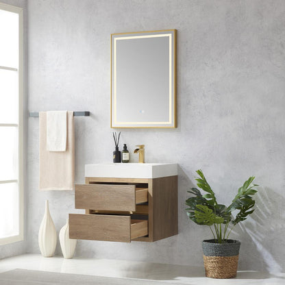 Single Sink Wall-Mount Bath Vanity Composite Integral Square Sink Top, Mirror