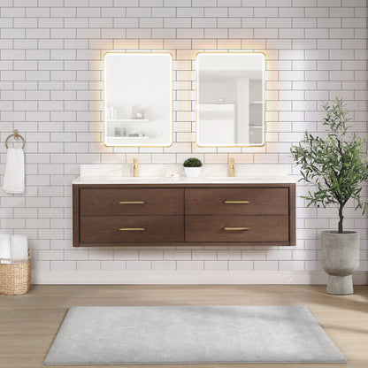 Cristo 72" Floating Double Bath Vanity in Aged Dark Brown Oak