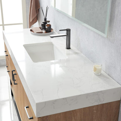 60BS" Single Sink Bath Vanity with White Grain Stone Countertop and Mirror