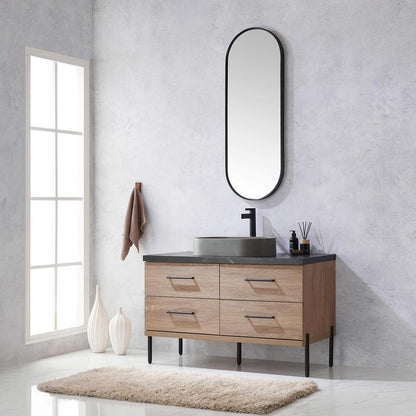 Single Sink Bath Vanity with Sintered Stone Top with Concrete Sink and Mirror