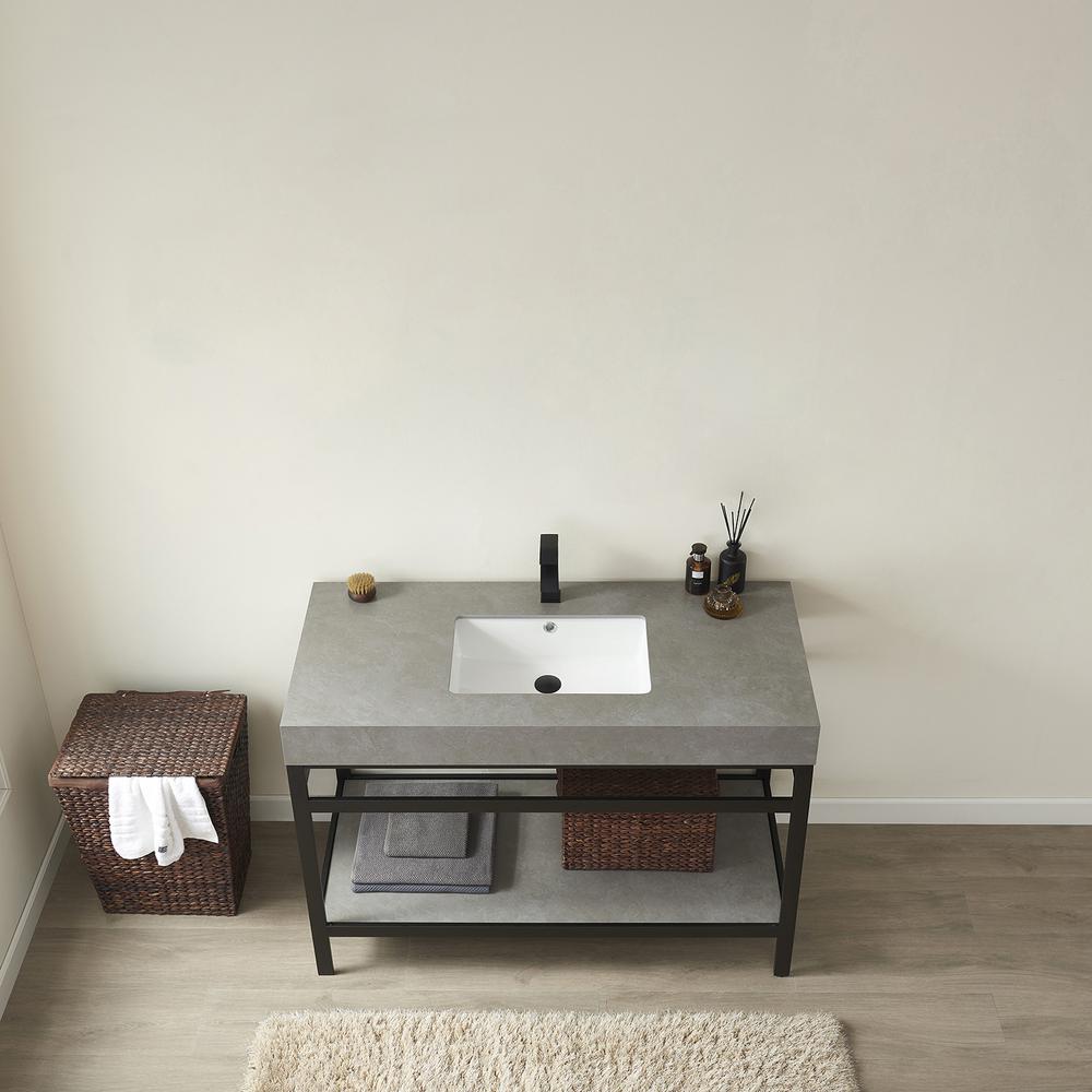 Single Sink Bath Vanity Metal Support with Grey Sintered Stone Top