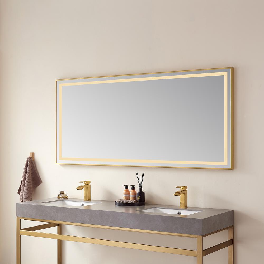 72" Rectangular Aluminum Framed LED Wall Mount Bathroom Vanity Mirror in Gold