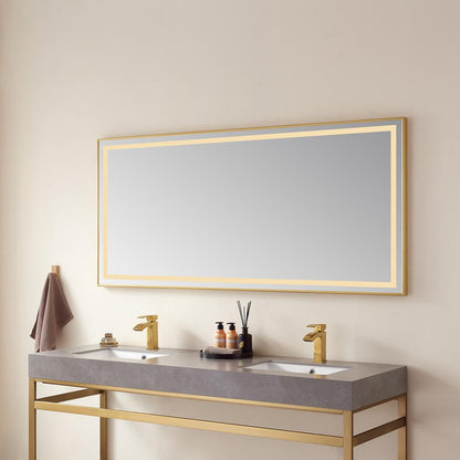 72" Rectangular Aluminum Framed LED Wall Mount Bathroom Vanity Mirror in Gold