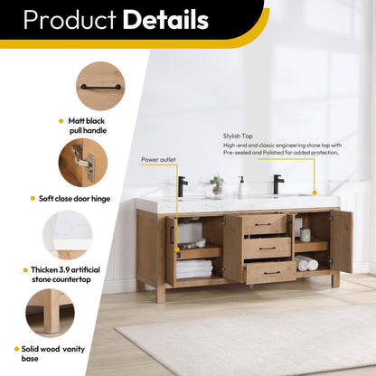 Free-standing Double Bathroom Vanity with Composite top in Lightning White