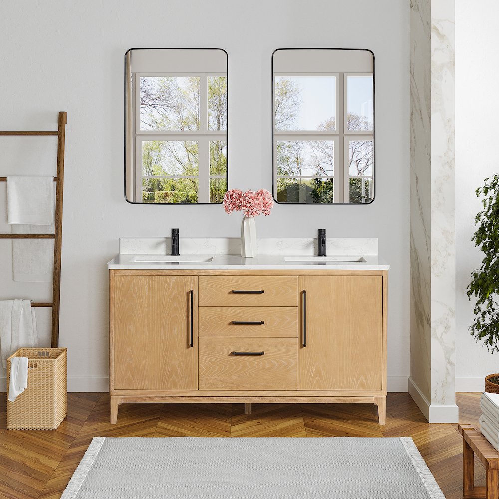 Gara 60M" Free-standing Double Bath Vanity in Washed Ash Grey