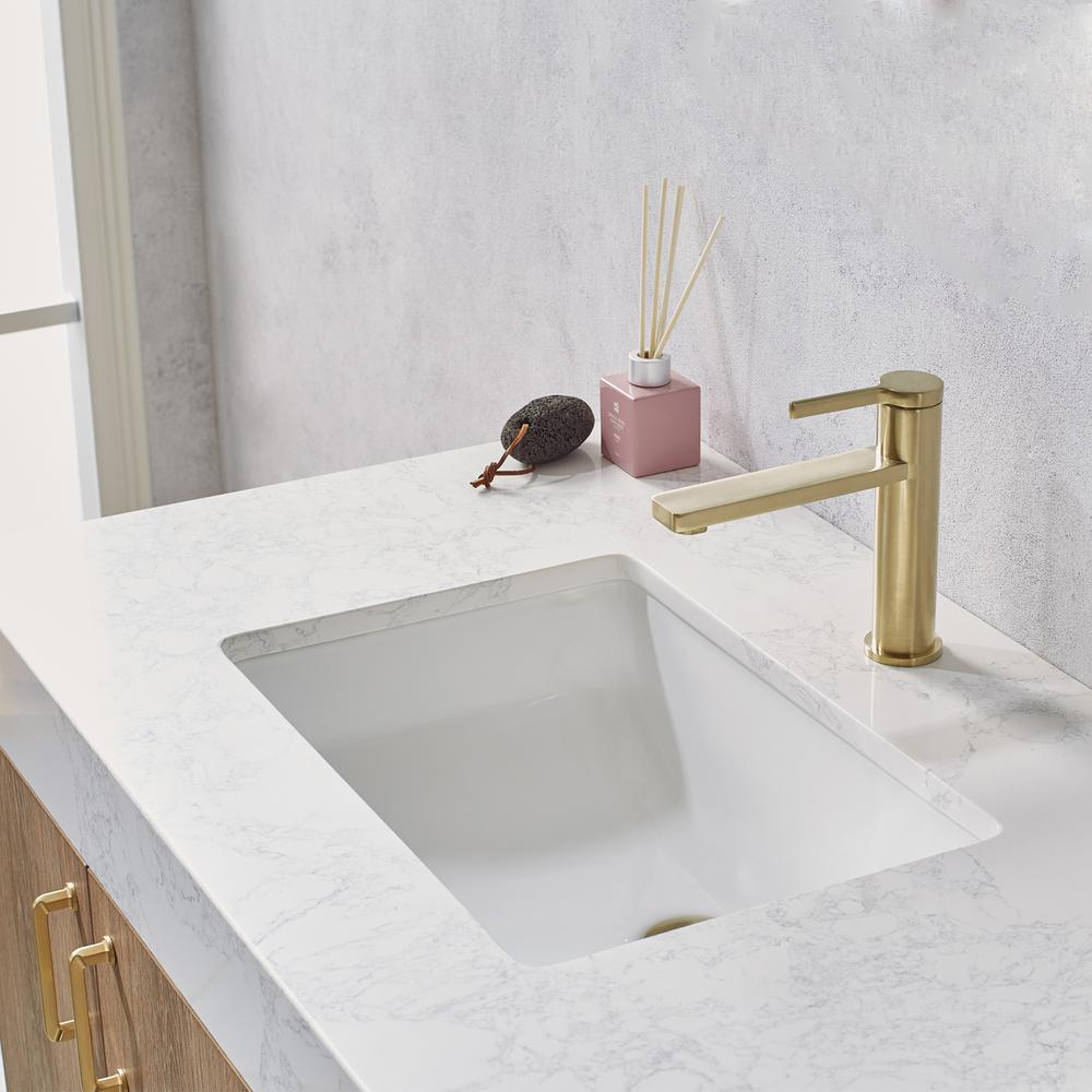 36" Single Vanity with White Grain Stone Countertop Without Mirror