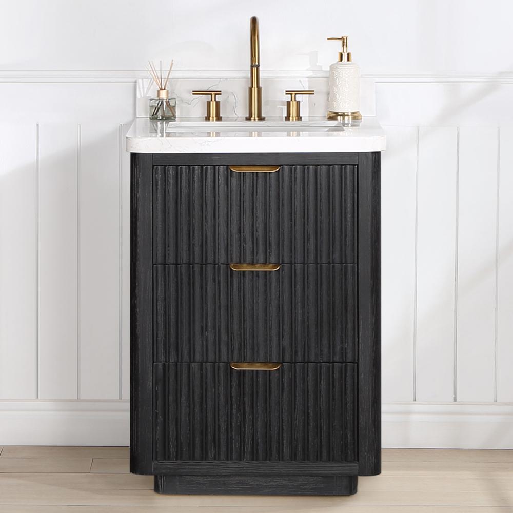 Free-standing Single Bathroom Vanity with Composite top in Lightning White