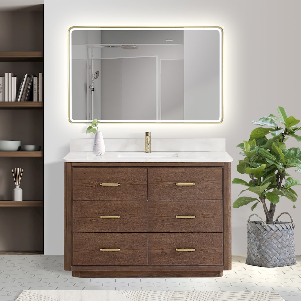 Porto 48" Free-standing Single Bath Vanity in Aged Dark Brown Oak