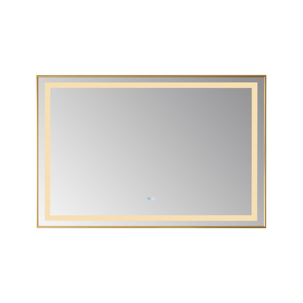 48" Rectangular Aluminum Framed LED Wall Mount Bathroom Vanity Mirror in Gold