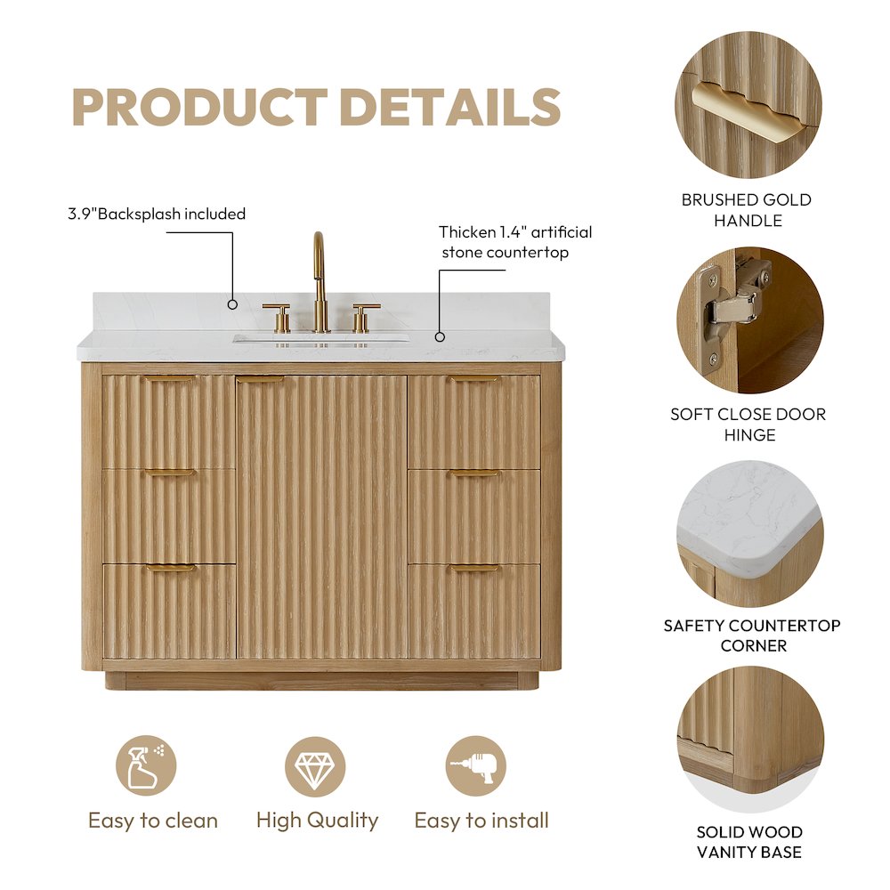 Cádiz 48in. Free-standing Single Bathroom Vanity in Washed Ash Grey