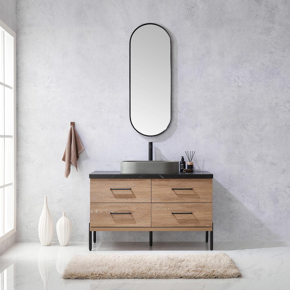 Single Sink Bath Vanity with Sintered Stone Top with Concrete Sink and Mirror