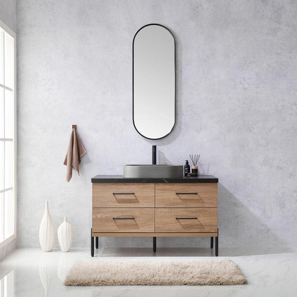 Single Sink Bath Vanity with Sintered Stone Top with Concrete Sink and Mirror