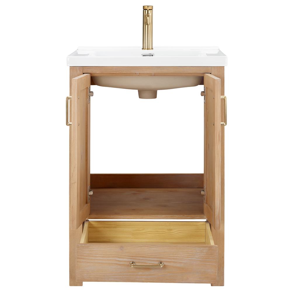 Single Sink Bath Vanity with Drop-In White Ceramic Basin and Mirror