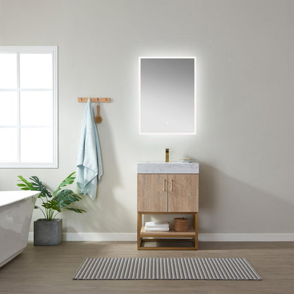 24" Single Vanity with White Grain Stone Countertop With Mirror