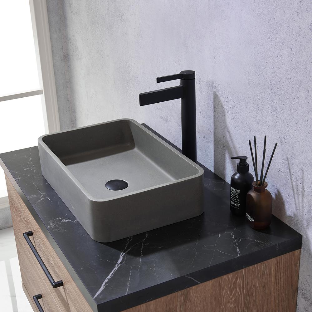 Single Sink Bath Vanity with Black Sintered Stone Top with Concrete Sink
