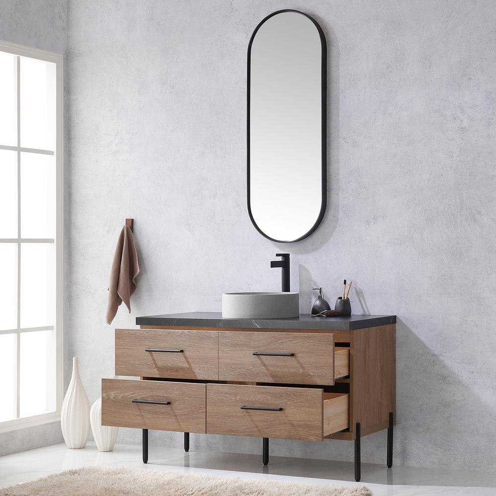 Single Sink Bath Vanity with Sintered Stone Top with Concrete Sink and Mirror