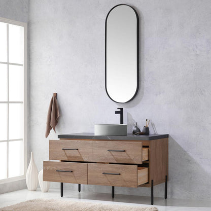 Single Sink Bath Vanity with Sintered Stone Top with Concrete Sink and Mirror