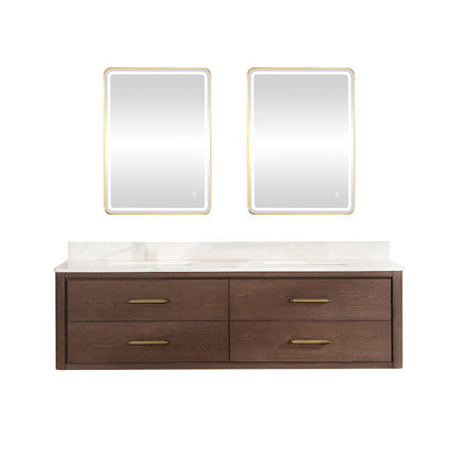 Cristo 72" Floating Double Bath Vanity in Aged Dark Brown Oak