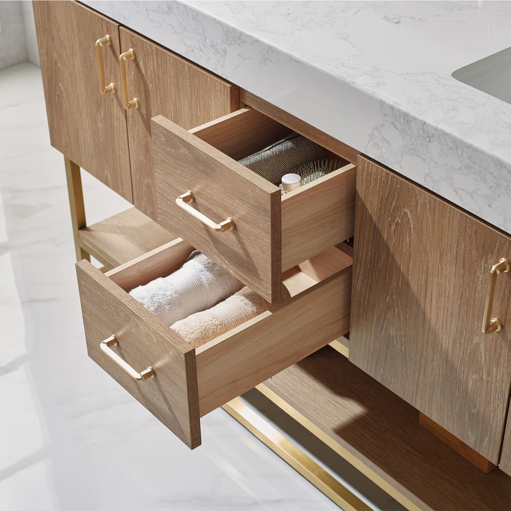 60" Double Vanity with White Grain Stone Countertop Without Mirror