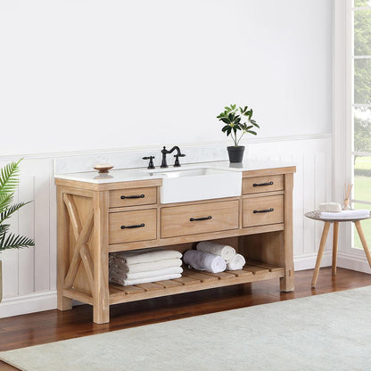 Single Bath Vanity with Composite Stone Top, White Farmhouse Basin