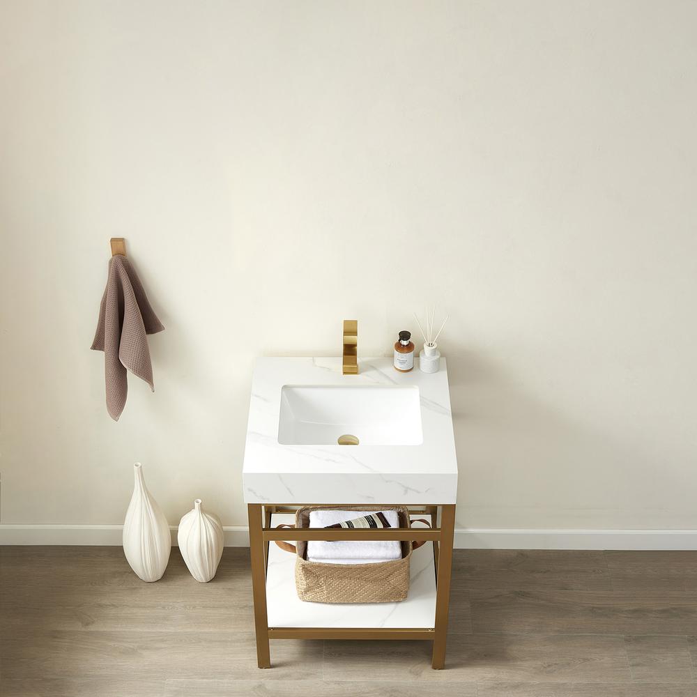 Single Sink Bath Vanity Metal Support with White Sintered Stone Top
