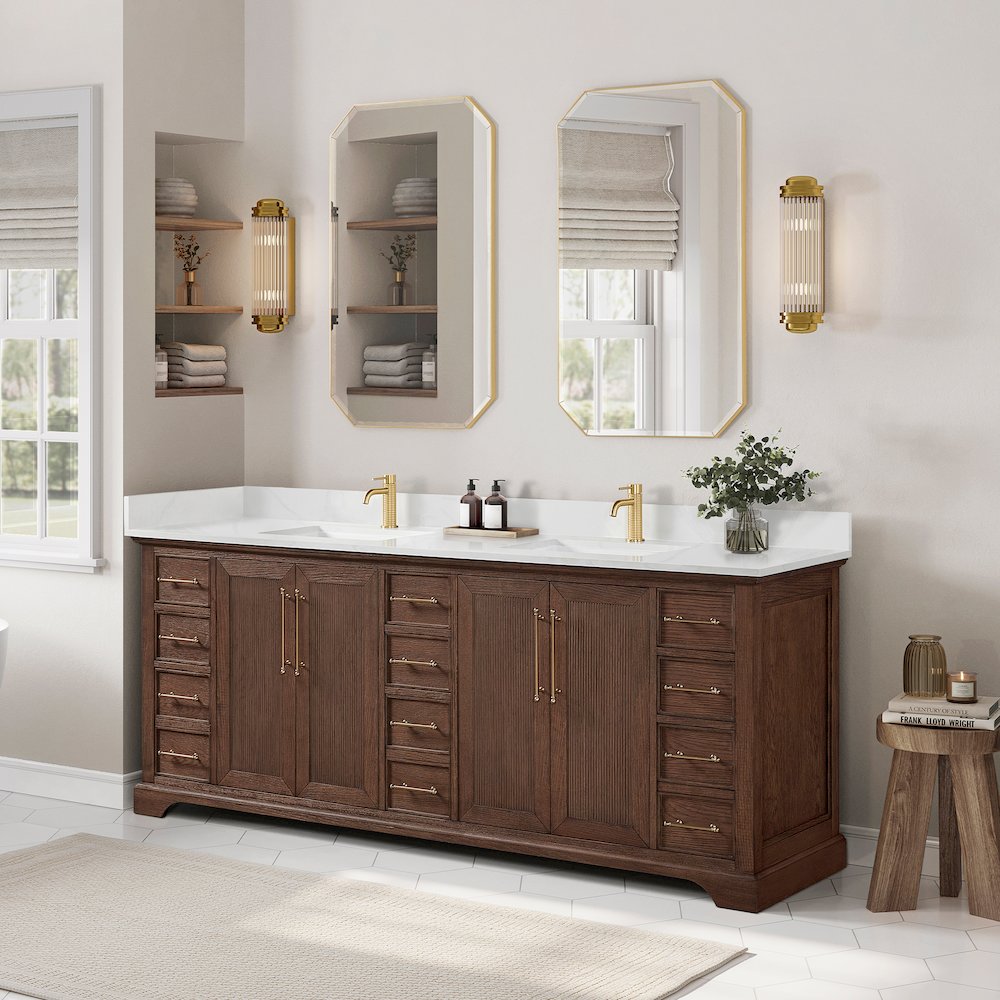 Tokyo 84" Freestanding Double Bath Vanity in Aged Dark Brown Oak