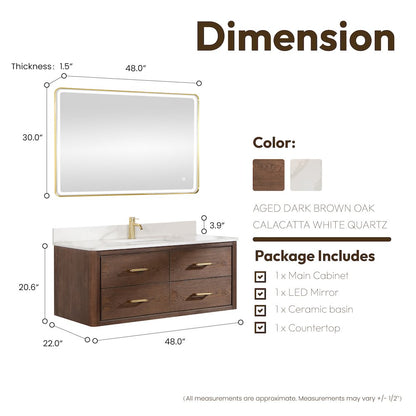 Cristo 48" Floating Single Bath Vanity in Aged Dark Brown Oak