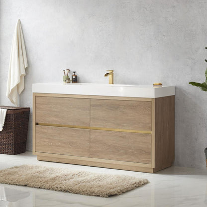 Single Sink Bath Vanity with White Composite Integral Square Sink Top