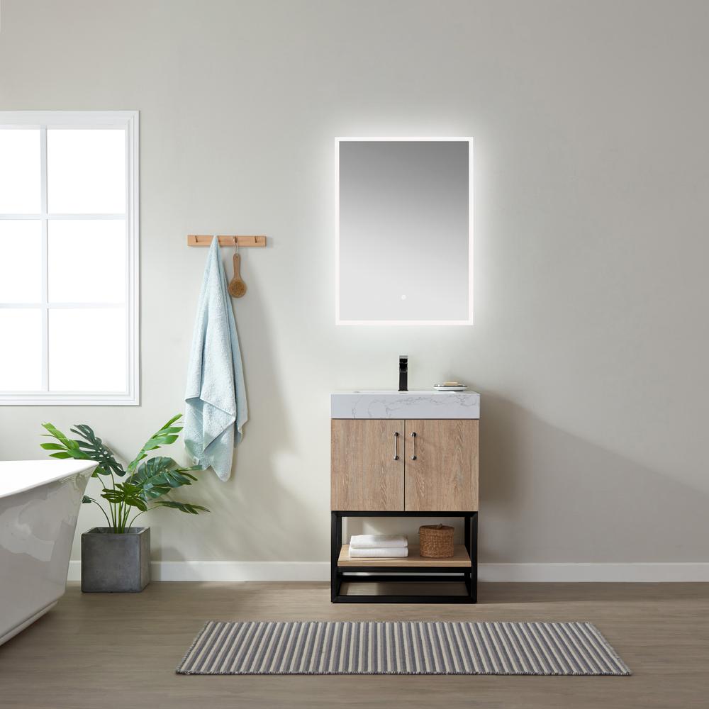 24B" Single Vanity with White Grain Stone Countertop With Mirror
