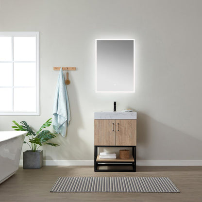 24B" Single Vanity with White Grain Stone Countertop With Mirror
