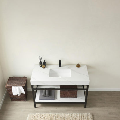 Single Sink Bath Vanity Metal Support with White Sintered Stone Top