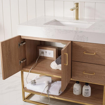 36" Single Vanity with White Grain Stone Countertop With Mirror