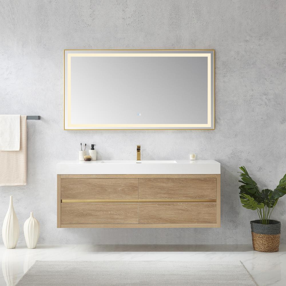 Single Sink Wall-Mount Bath Vanity Composite Integral Sink Top and Mirror