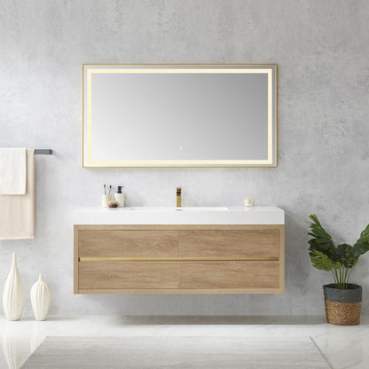 Single Sink Wall-Mount Bath Vanity Composite Integral Sink Top and Mirror
