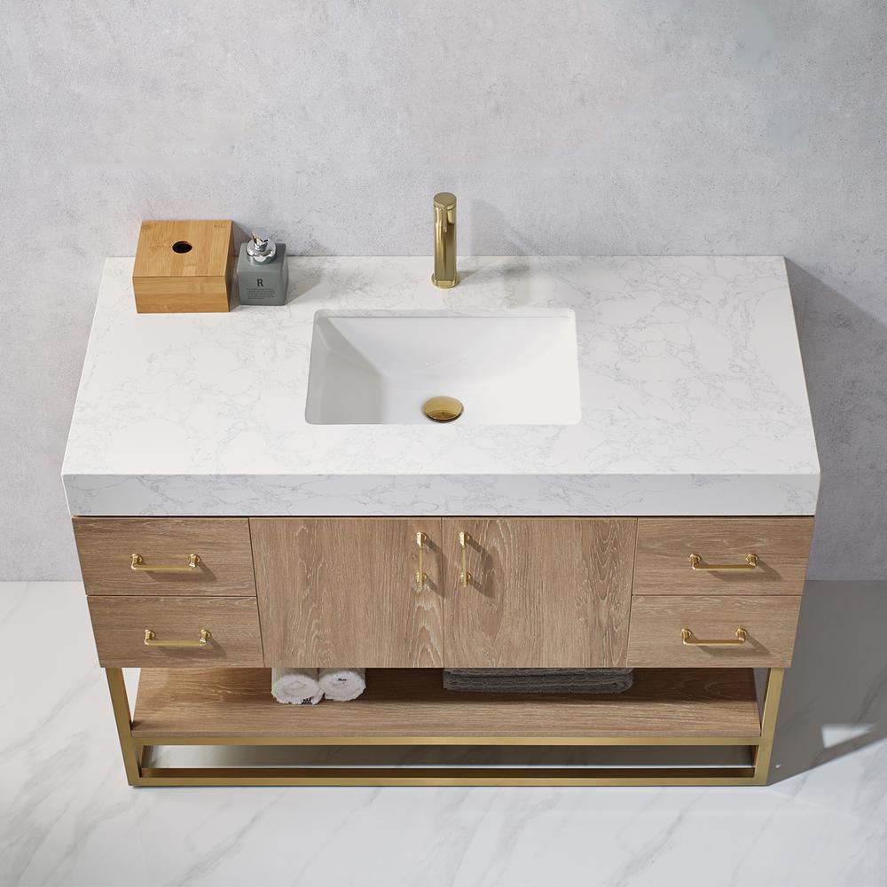 48" Single Vanity with White Grain Stone Countertop Without Mirror
