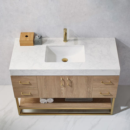 48" Single Vanity with White Grain Stone Countertop Without Mirror
