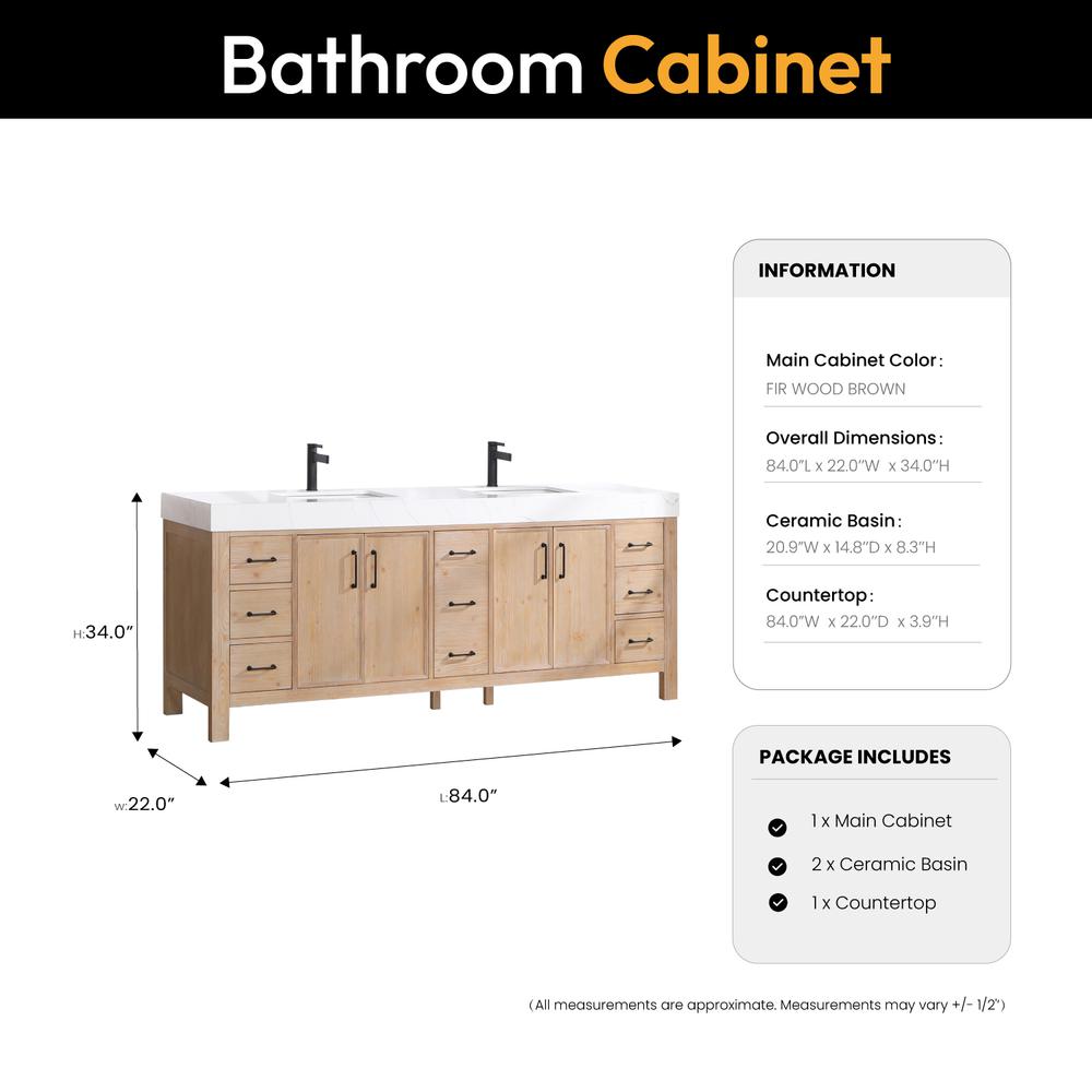 Free-standing Double Bathroom Vanity with Composite top in Lightning White