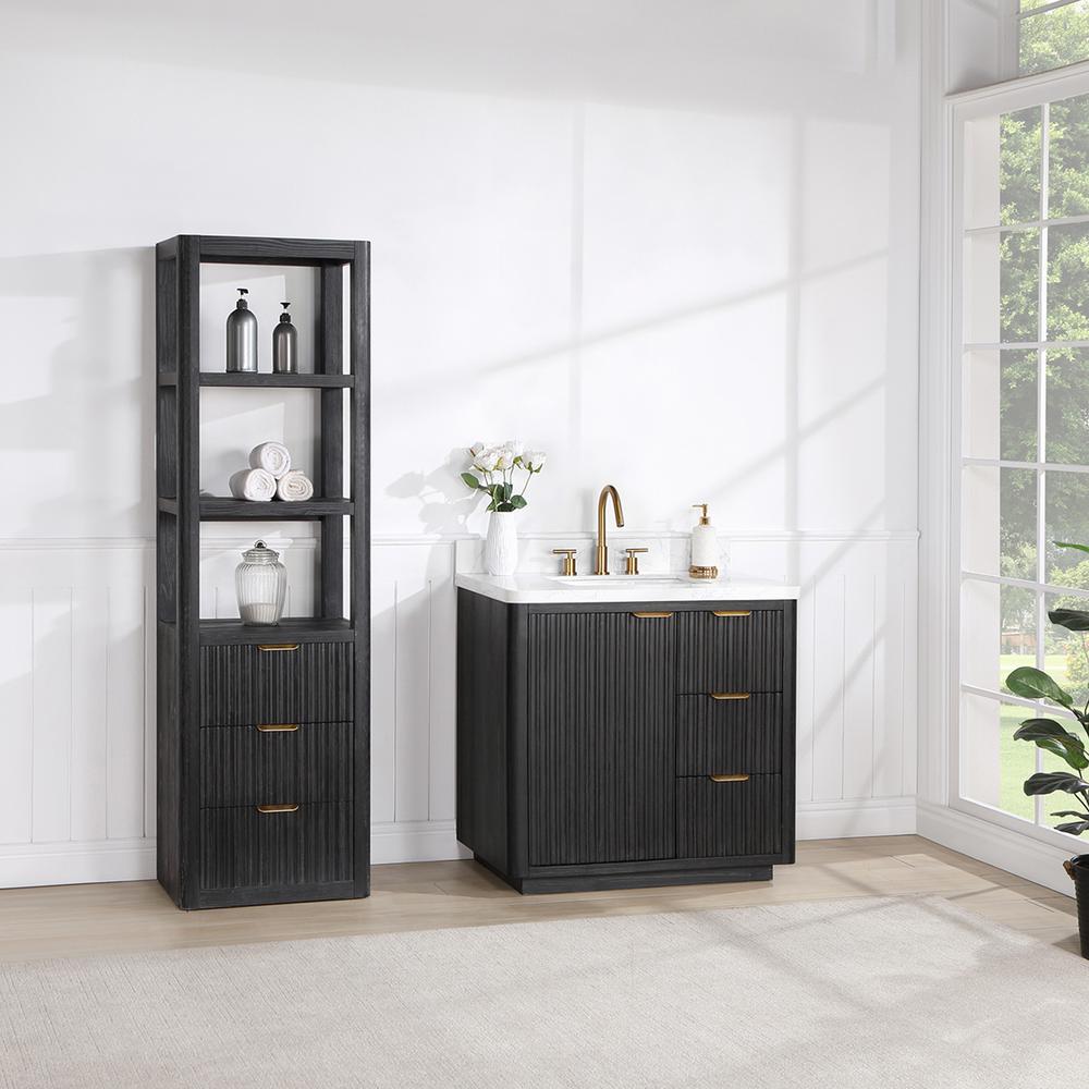 Free-standing Single Bathroom Vanity with Composite top in Lightning White