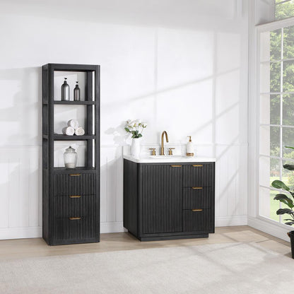 Free-standing Single Bathroom Vanity with Composite top in Lightning White