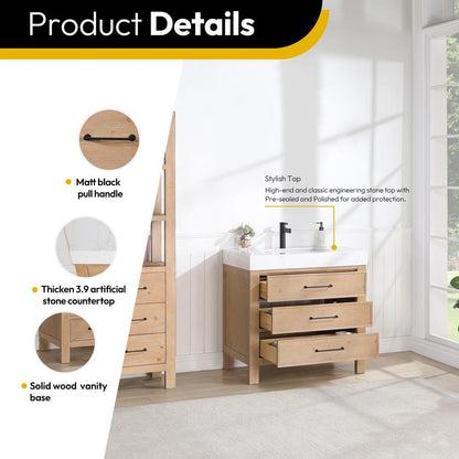 Free-standing Single Bathroom Vanity with Composite top in Lightning White