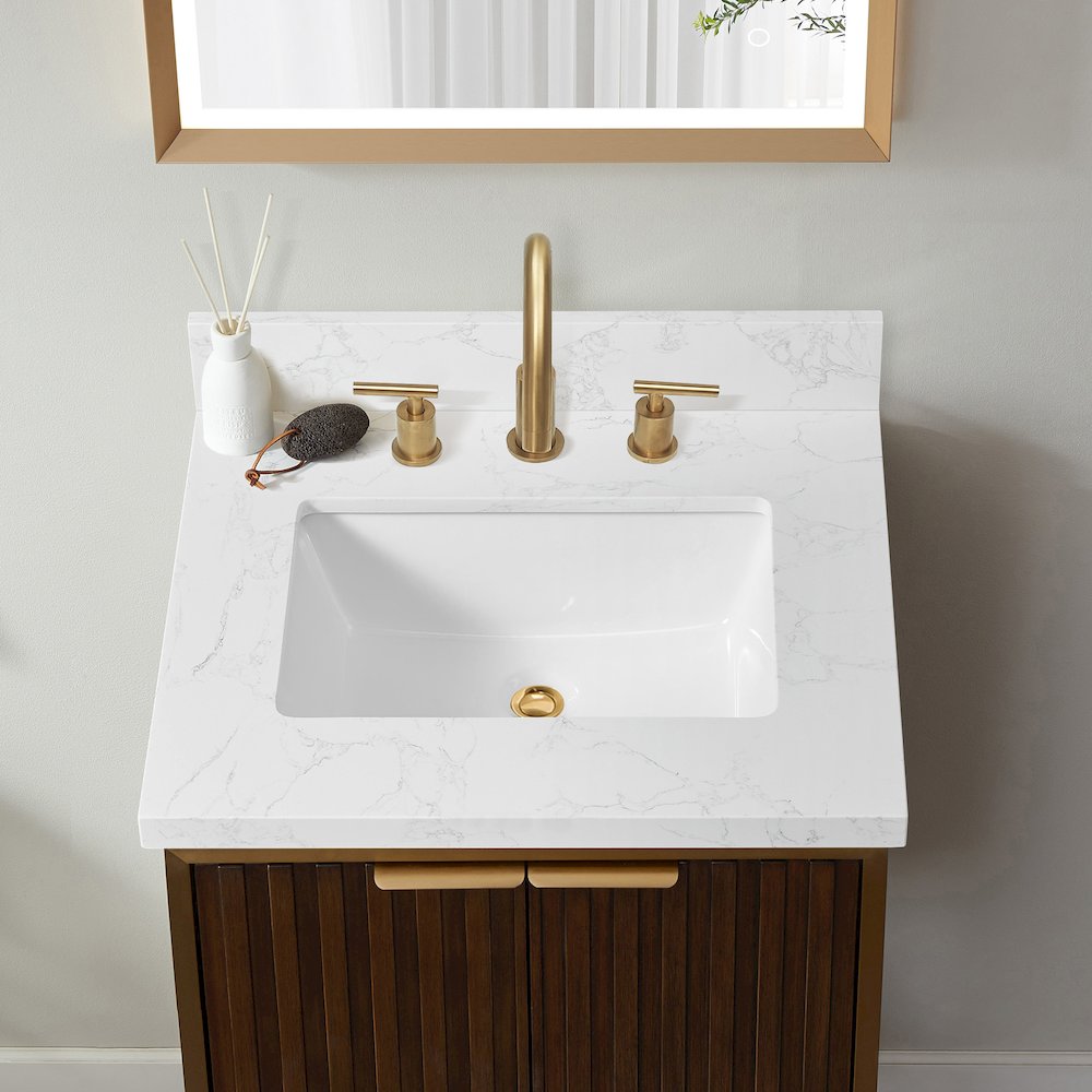 Composite Stone Vanity Top in Grain White with White Rectangular Single Sink