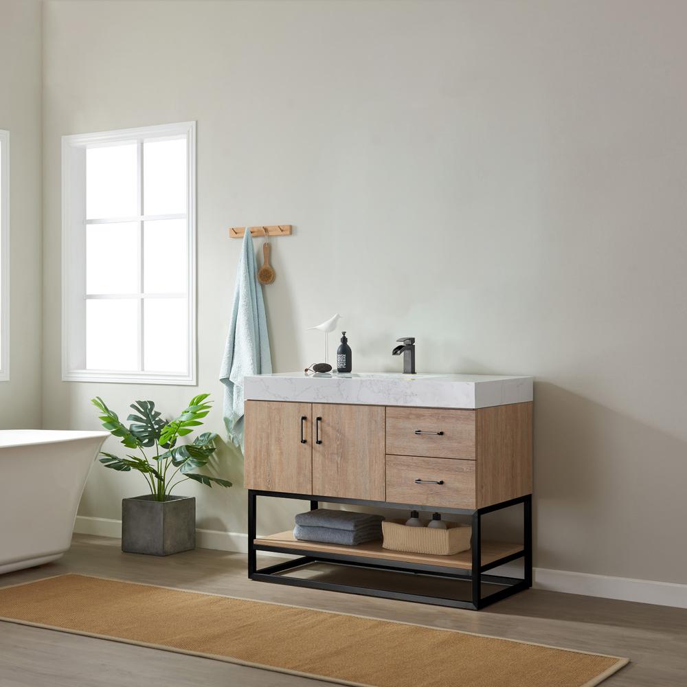 42B" Single Vanity with White Grain Stone Countertop Without Mirror